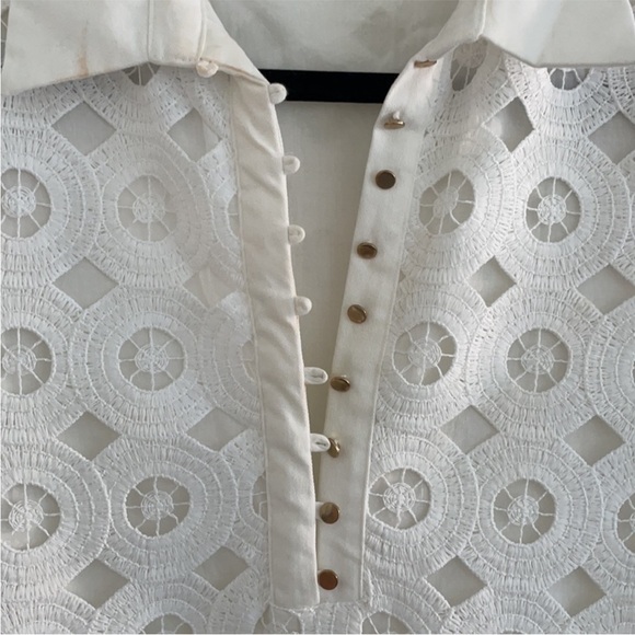 Zara White Eyelet Collared Shift Dress size medium - Picture 5 of 6